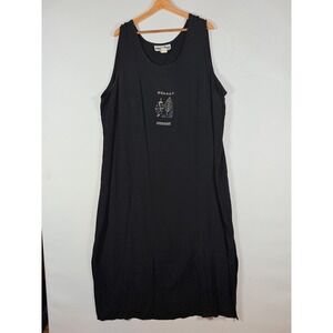 Another Thyme Y2K Black Dress Womens 26W Sleeveless‎ Embroidered Leaf Artsy